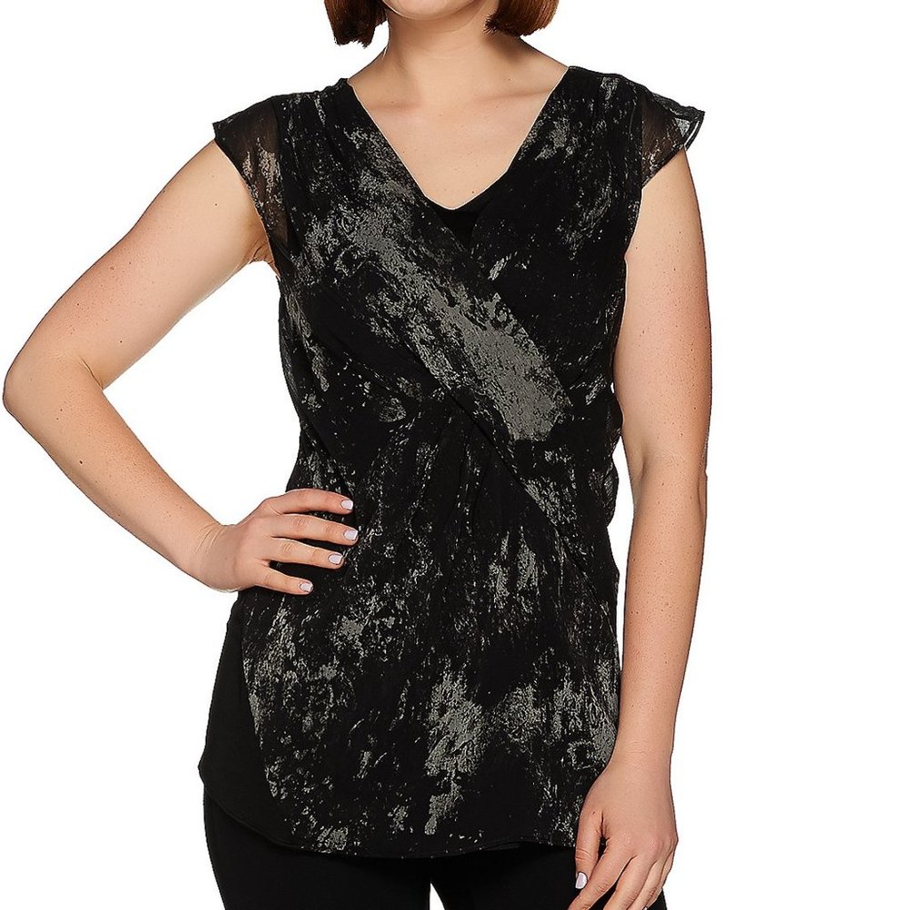 14 H by Halston Drape Front Sleeveless Top Shirt